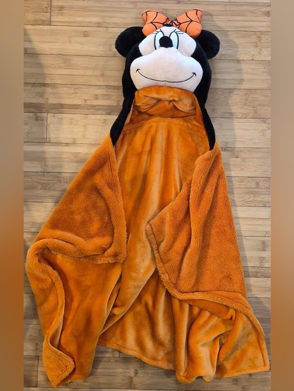 Disney Minnie Mouse Orange Halloween hooded plush throw blanket featuring Minnie